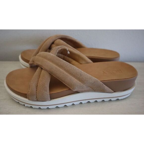 Roxy ARJL200806 Women's Sz 10 Tan Veria Suede Cross-Over Strap Slide Sandals - Picture 4 of 10
